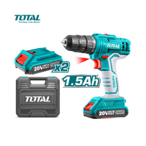 TALADRO INALAMBRICO 10 MM - 20 VOL - 2 BATERIAS 1.5 AMP CON MALETIN Y ACC. TOTAL MAQUINAS