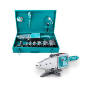 TERMOFUSORA POTENCIA REGULABLE 800/1500 W - INCLUYE CAJA METALICA, 1 CINTA METRICA, 1 LLAVE HEXAGONAL, 1 DESTORNILLADOR, 1 TIJERA CORTA TUBO, 6 BOQUILLAS (20/25/32/40/50/63 MM) TOTAL MAQUINAS